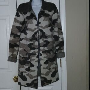 Christian Siriano Camouflage gray wool blend pockets sweater coat jacket  Sz XS